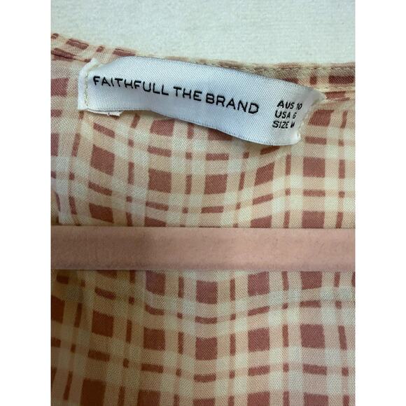 Faithfull The Brand Size MED Midi Pink Plaid Print Tie Front Preppy Cute - Picture 5 of 7